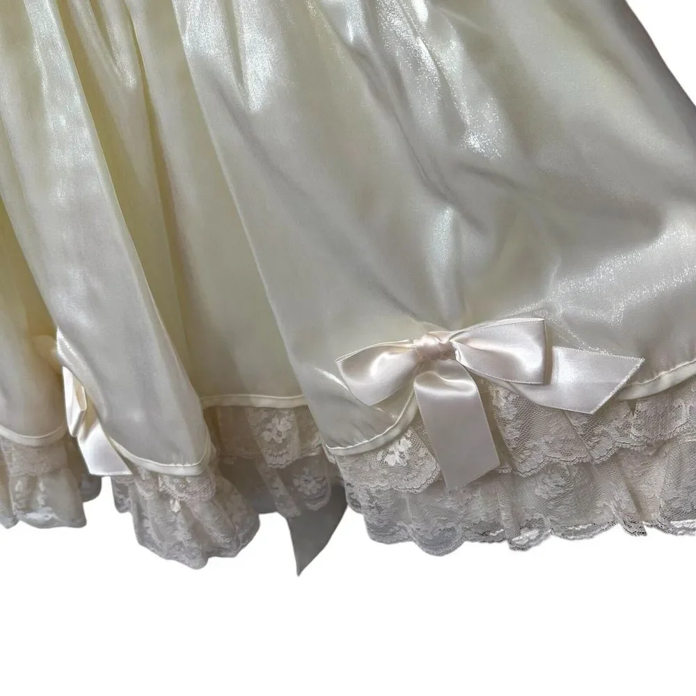 Vintage Honeybee Frilly Lace Dress Girls‎ Sz 5 Ivory Flower Girl Pageant Shimmer